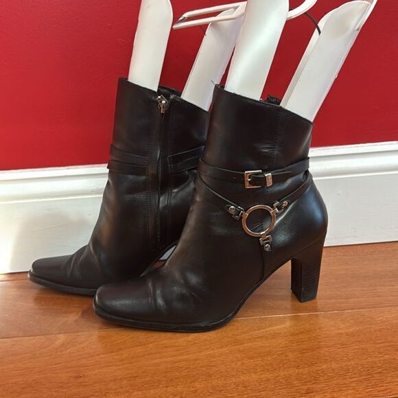 Harley Davidson Women Harness Ring Biker Heel Bootie 84333 Black Leather Sz 7.5 - Picture 3 of 11